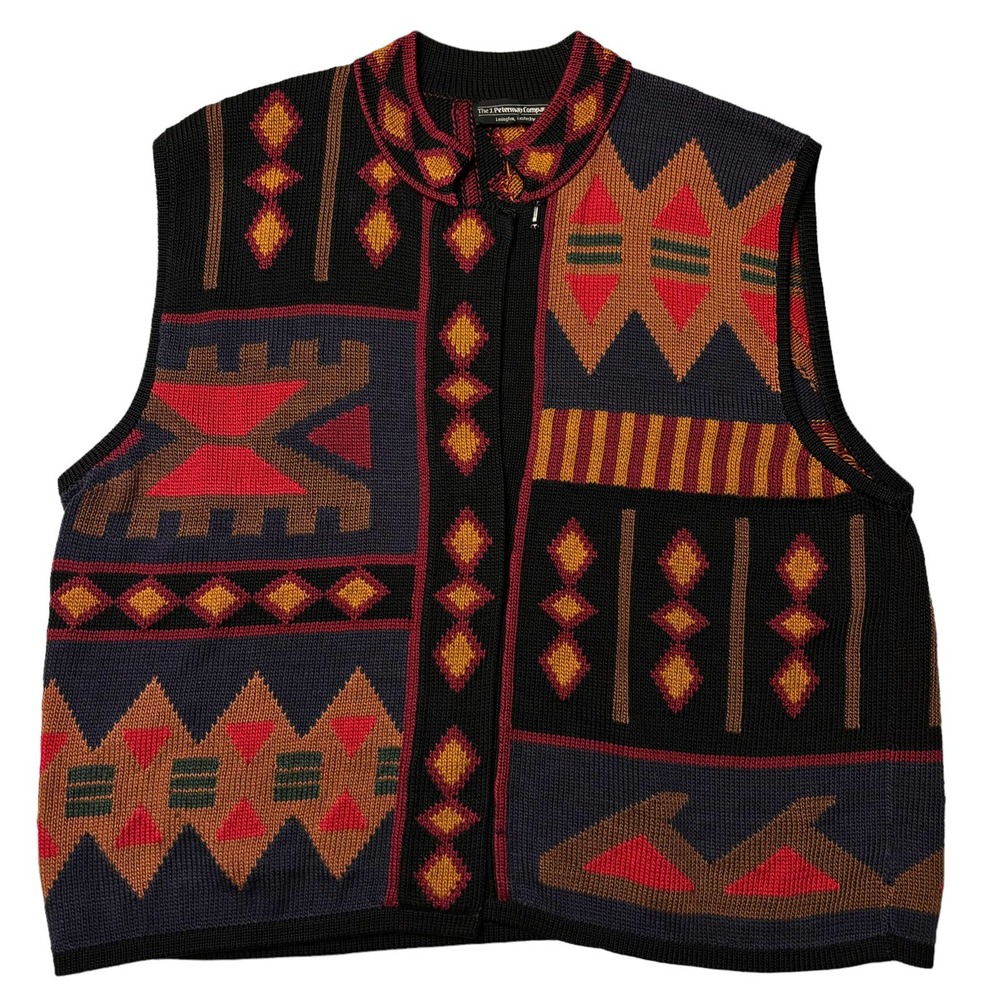 J.Peterman Company Aztec Design Handmade Pima Cotton Knit Vest‎ Women Size Large